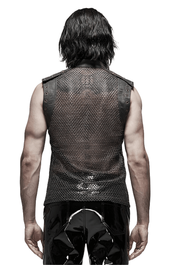 Punk Mesh Vest for Men with Shoulder Zipper Closure